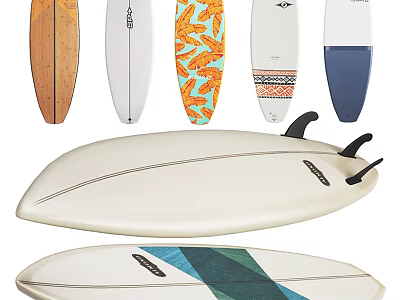 Colorful Surfboards With Different Designs And Patterns For Recreational Water Sports 3d model
