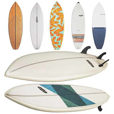 Colorful Surfboards With Different Designs And Patterns For Recreational Water Sports 3d model