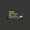 Cartoon Scene of Cozy House With Green Trees Flowers Pathway Pond And Tractor