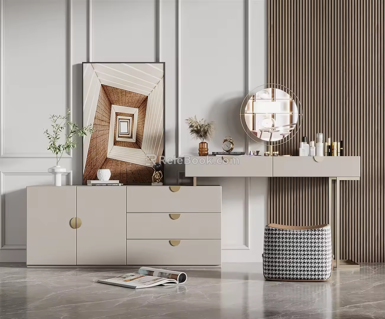 Modern Dressing Table Dressing Table Side Cabinet Combination 3d model