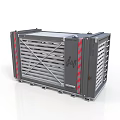 Gray Industrial Storage Equipment With Metal Grid Door Red Warning Stripes And Base Supports
