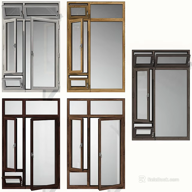 Durable Casement Windows Featuring Various Frame Designs and Clear Glass Panels 3d model