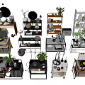 Multi Tier Metal and Wooden Storage Shelves with Plants Books and Decorative Items
