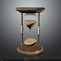 Antique Hourglass With Wooden Base Glass Container And Green And White Decorative Columns