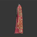 Long Pink Shawl With Yellow And Orange Floral Pattern On Mannequin