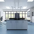 Modern Laboratory Interior Design With Spacious Workbench Cabinets Large Windows And Bright Lighting 3d model