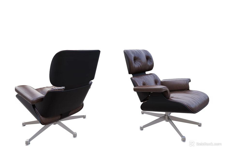 Leather Office Chair With High Back Armrests And Metal Base Casters 3d model