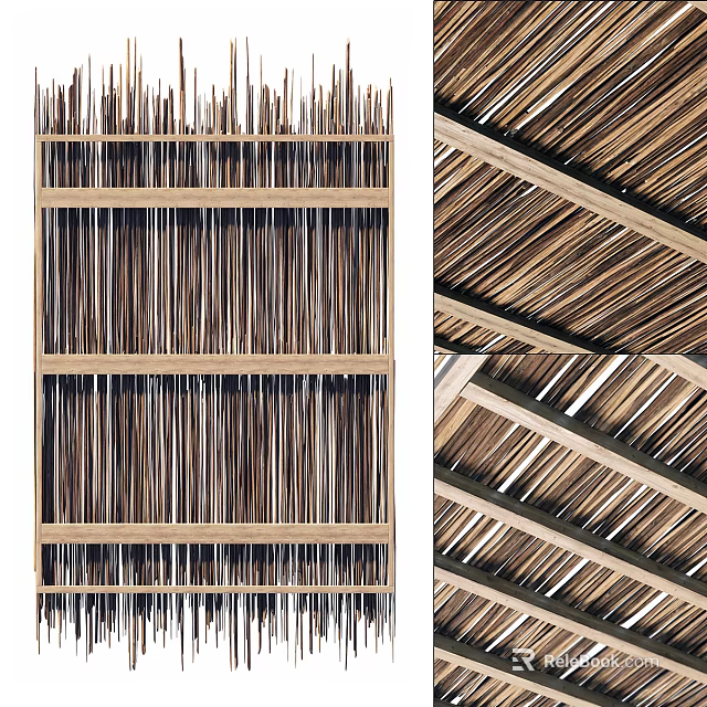 Modern Interior Ceiling Design With Wooden Slats Grid Structure And Details 3d model 