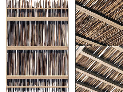 Modern Interior Ceiling Design With Wooden Slats Grid Structure And Details 3d model