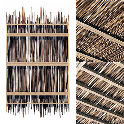 Modern Interior Ceiling Design With Wooden Slats Grid Structure And Details 3d model