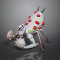 Gray Mythical Creature with Red Dots Green Eyes Horns Multi Legs and Spiked Scorpion Claws