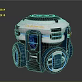 Futuristic Mechanical Device With Wheels Display Screen White Blue Accents And Control Panel