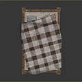 Simple Single Bed With Wooden Frame And Brown Plaid Bedspread Design