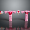 Pink Cherry Blossom Kimono With Red Bow Details Traditional Fans And Decorative Elements