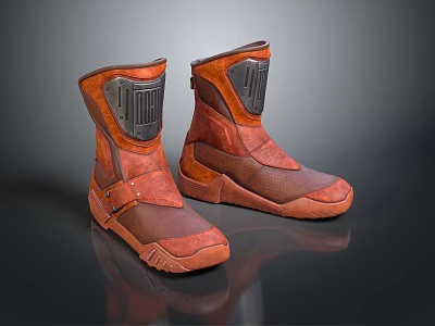 Brown Leather High Top Boots With Logo Patch And Traction Sole 3d model