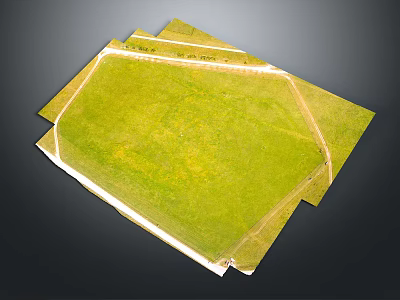 Polygonal Green Field With White Boundary Lines And Open Grass Area 3d model