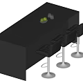 Modern Black Dining Table Set With High Chairs And Fruit Bowl On Top 3d model