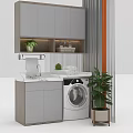 Modern Bathroom Cabinet With Sink Washing Machine Gray Cabinets And Green Plants