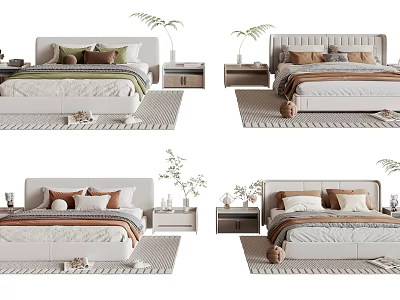 Modern Double Bed Designs With Decorative Pillows Bedside Tables And Green Plants 3d model