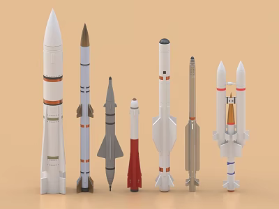 Diverse Rocket Weapon Models Featuring Different Designs Sizes And Colors Displayed 3d model