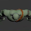 Green Skinned Muscular Monster Character With Chain Necklace And Metal Armbands Red Loincloth