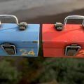 Blue And Red Hardware Toolboxes With Number 24 For Professional Use