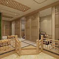 Serene SPA Sauna Interior With Wooden Lattice Design Green Plant Wall And Seats