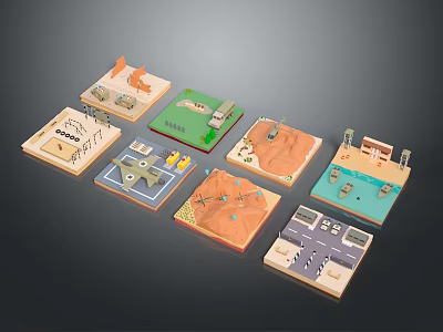Diverse Scenic Components with Miniature Models in Desert Urban Green and Water Environments 3d model