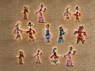 Traditional Chinese Shadow Puppet Characters In Colorful Costumes And Poses 3d model