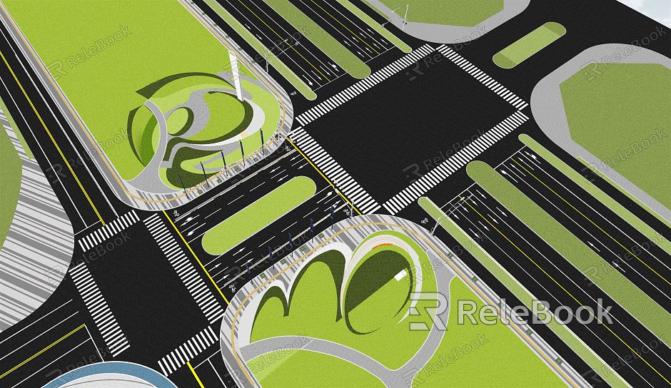 Modern Road Municipal Road Landscape Street Green Park Ground Sign model