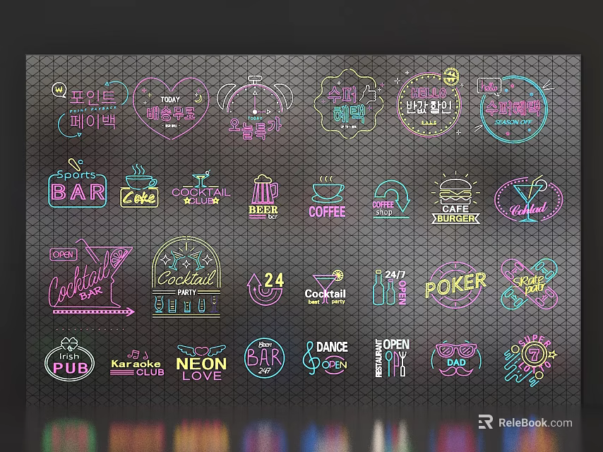 Vibrant Neon Style Decorative Lights With Various Designs For Bars And Cafes 3d model 