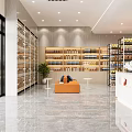 Elegant Modern Shopping Mall Store Interior With Display Shelves Counter And Seating Area