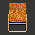 Modern Single Chair With Wooden Frame And Orange Yellow Floral Pattern Design