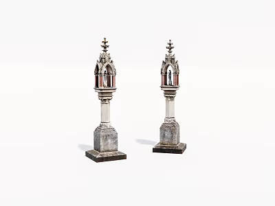 Pair Of Vintage Decorative Lanterns With Carved Details And Square Bases 3d model