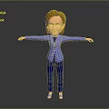 Cartoon Woman In Blue Blazer And Blue Pants With Arms Outstretched On Gray Background