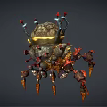 Fantasy Character Spider Like Creature With Red Gold Armor Spiked Limbs And Weapons 3d model