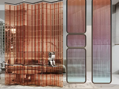Modern Decorative Room Dividers in Living Room Interior with Grid Panels and Sofa Decor 3d model