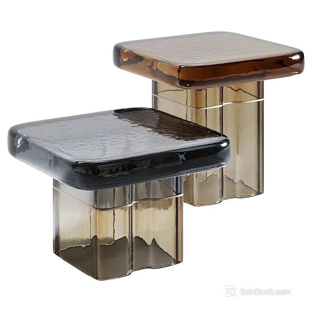 Modern Coffee Table Design With Black And Brown Glass Top And Transparent Base 3d model 