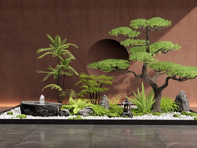 New Chinese Style Courtyard Sketches Indoor Landscape Plants Landscaping Plants Combination Water Pot Flowers Pine Tree Bryophytes Heap model