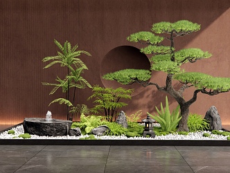 New Chinese Style Courtyard Sketches Indoor Landscape Plants Landscaping Plants Combination Water Pot Flowers Pine Tree Bryophytes Heap 3d model