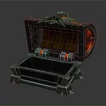 Unique Decorative Storage Chest With Open Lid Glowing Red Accents And Spiked Base