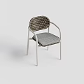 Modern Outdoor Chair With Woven Rattan Back Gray Cushion And White Metal Frame
