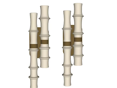 Bamboo Shaped Wall Lamps With Segmented White Bodies And Brown Accent Rings 3d model