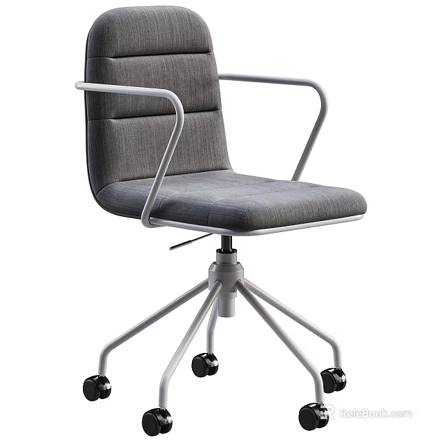 Modern Gray Fabric Office Chair with Armrests and Five Star Base on Wheels 3d model 