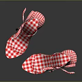 Stylish Red And White Gingham Women's High Heels With Lace Up Stiletto Design