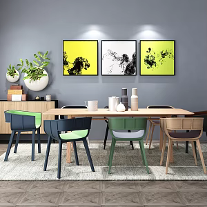 Nordic Dining Table and Chair Combination Dining Table Combination 3d model