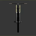 Black Mountain Bike with Large Wheels Yellow Fork and Black Frame on Gray Reflective Surface