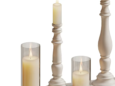 White Pedestal Candle Holders With Tall Columns Glass Shades And Lit Candles Design 3d model