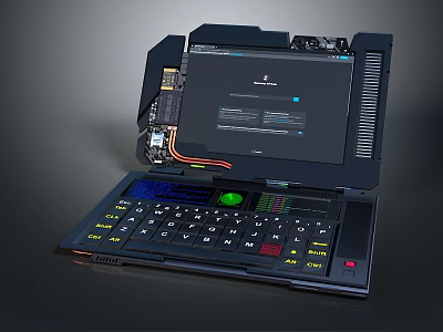 Open Portable Computer With Exposed Internal Components Integrated Keyboard And Screen 3d model