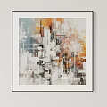 Four Abstract Paintings In White Frames On Wall With Modern Art Style